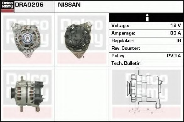 DELCO REMY DRA0206 Генератор для NISSAN MICRA CC (Ниссан Микра сс) DELCO REMY DRA0206 Генератор для NISSAN MICRA CC (Ниссан Микра сс)
