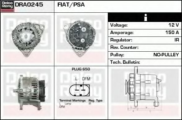 DELCO REMY DRA0245 Генератор для IVECO (Ивеко) DELCO REMY DRA0245 Генератор для IVECO (Ивеко)
