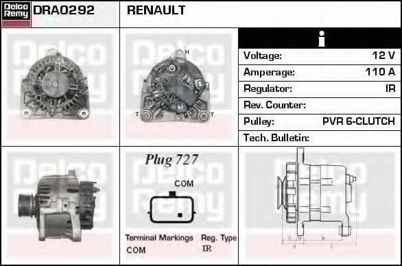 DELCO REMY DRA0292 Генератор для RENAULT GRAND SCNIC II (Рено Гранд сценик 2) DELCO REMY DRA0292 Генератор для RENAULT GRAND SCNIC II (Рено Гранд сценик 2)