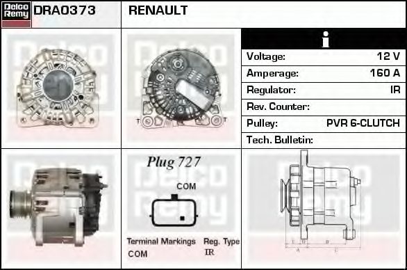 DELCO REMY DRA0373 Генератор для RENAULT GRAND SCNIC III (Рено Гранд сценик 3) DELCO REMY DRA0373 Генератор для RENAULT GRAND SCNIC III (Рено Гранд сценик 3)