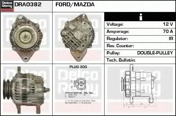 DELCO REMY DRA0382 Генератор для MAZDA B-SERIE (Мазда Б-сэриэ) DELCO REMY DRA0382 Генератор для MAZDA B-SERIE (Мазда Б-сэриэ)