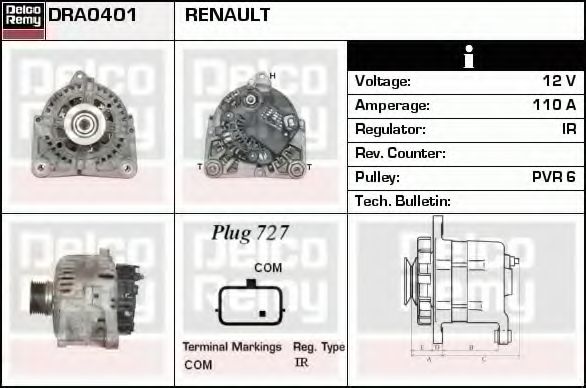 DELCO REMY DRA0401 Генератор для RENAULT GRAND SCNIC II (Рено Гранд сценик 2) DELCO REMY DRA0401 Генератор для RENAULT GRAND SCNIC II (Рено Гранд сценик 2)