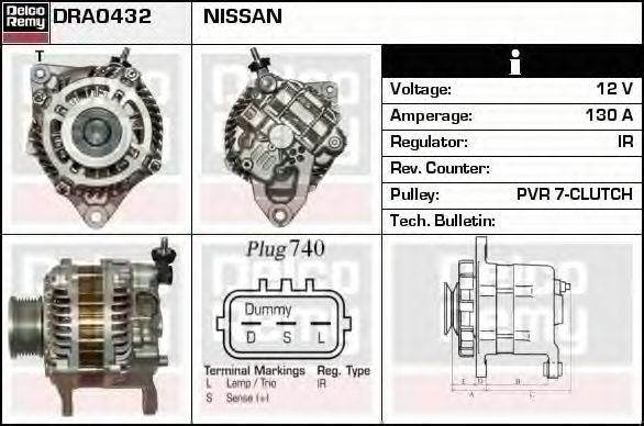 DELCO REMY DRA0432 Генератор для NISSAN ARMADA III (Ниссан Армада 3) DELCO REMY DRA0432 Генератор для NISSAN ARMADA III (Ниссан Армада 3)