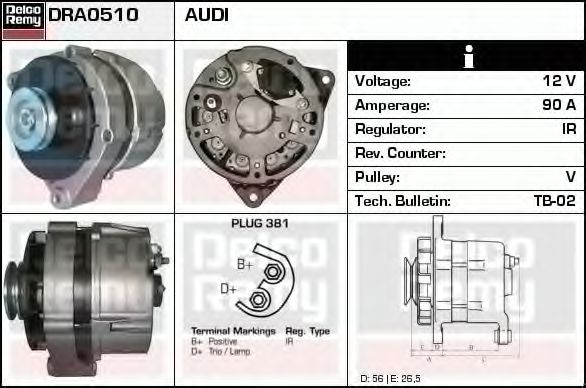 DELCO REMY DRA0510 Генератор для VOLKSWAGEN PASSAT (Фольксваген Пассат) DELCO REMY DRA0510 Генератор для VOLKSWAGEN PASSAT (Фольксваген Пассат)