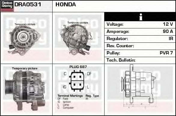 DELCO REMY DRA0531 Генератор для HONDA CIVIC VIII (Хонда Цивик 8) DELCO REMY DRA0531 Генератор для HONDA CIVIC VIII (Хонда Цивик 8)
