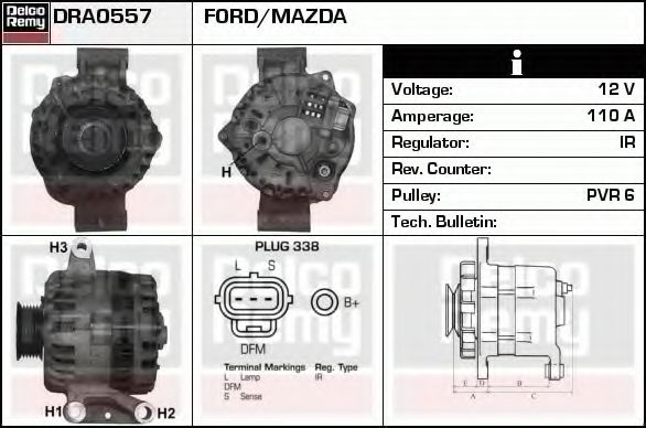 DELCO REMY DRA0557 Генератор для FORD ESCAPE (Форд Эскейп) DELCO REMY DRA0557 Генератор для FORD ESCAPE (Форд Эскейп)