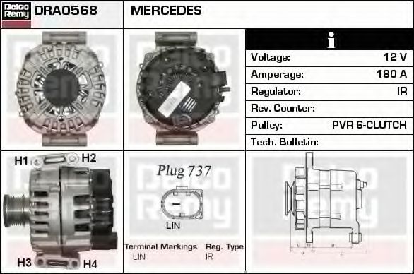 DELCO REMY DRA0568 Генератор для MERCEDES-BENZ SPRINTER 3,5-T (Мэрcэдэс-бэнз Спринтэр 3,5-т) DELCO REMY DRA0568 Генератор для MERCEDES-BENZ SPRINTER 3,5-T (Мэрcэдэс-бэнз Спринтэр 3,5-т)