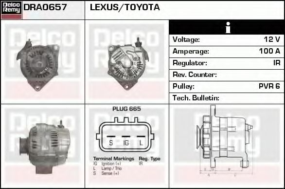 DELCO REMY DRA0657 Генератор для LEXUS GS (Лексус Джи с) DELCO REMY DRA0657 Генератор для LEXUS GS (Лексус Джи с)