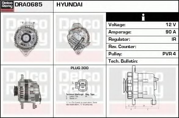 DELCO REMY DRA0685 Генератор для HYUNDAI H-1 / STAREX (Хендай Н1 / старэx) DELCO REMY DRA0685 Генератор для HYUNDAI H-1 / STAREX (Хендай Н1 / старэx)