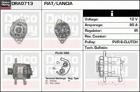 DELCO REMY DRA0713 Генератор для LANCIA MUSA (Лансиа/лянча Муса) DELCO REMY DRA0713 Генератор для LANCIA MUSA (Лансиа/лянча Муса)