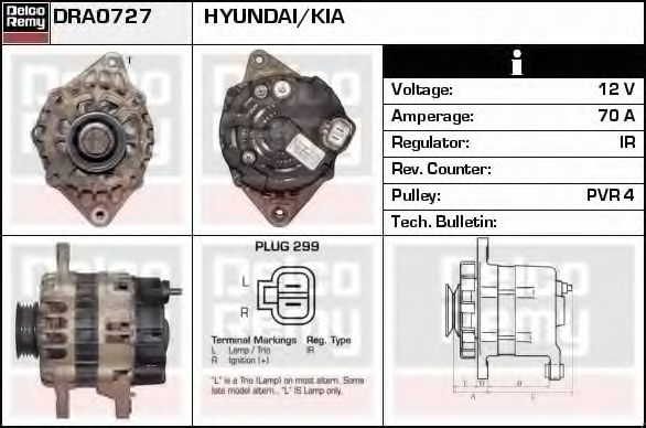 DELCO REMY DRA0727 Генератор для HYUNDAI EMBERA V (Хендай Эмбэра v) DELCO REMY DRA0727 Генератор для HYUNDAI EMBERA V (Хендай Эмбэра v)