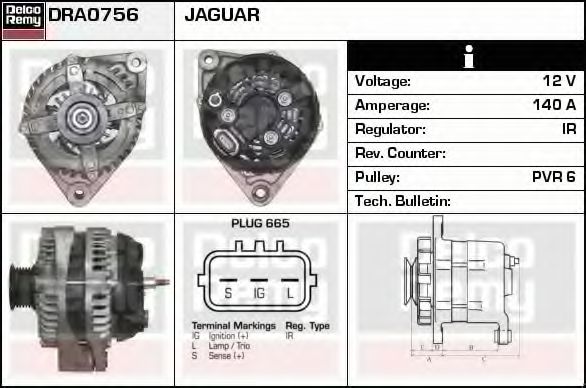 DELCO REMY DRA0756 Генератор для JAGUAR XK (Ягуар Xк) DELCO REMY DRA0756 Генератор для JAGUAR XK (Ягуар Xк)