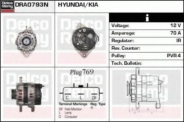 DELCO REMY DRA0793N Генератор для HYUNDAI I10 (Хендай И10) DELCO REMY DRA0793N Генератор для HYUNDAI I10 (Хендай И10)