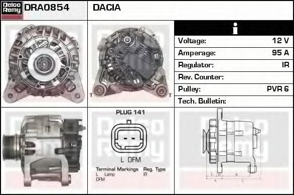 DELCO REMY DRA0854 Генератор для DACIA LOGAN (Дача Логан) DELCO REMY DRA0854 Генератор для DACIA LOGAN (Дача Логан)