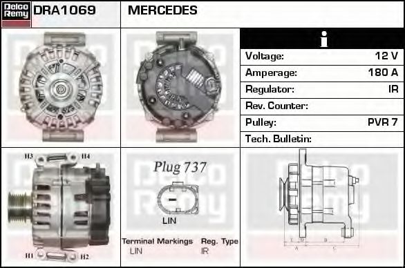 DELCO REMY DRA1069 Генератор для MERCEDES-BENZ SPRINTER 3,5-T (Мэрcэдэс-бэнз Спринтэр 3,5-т) DELCO REMY DRA1069 Генератор для MERCEDES-BENZ SPRINTER 3,5-T (Мэрcэдэс-бэнз Спринтэр 3,5-т)