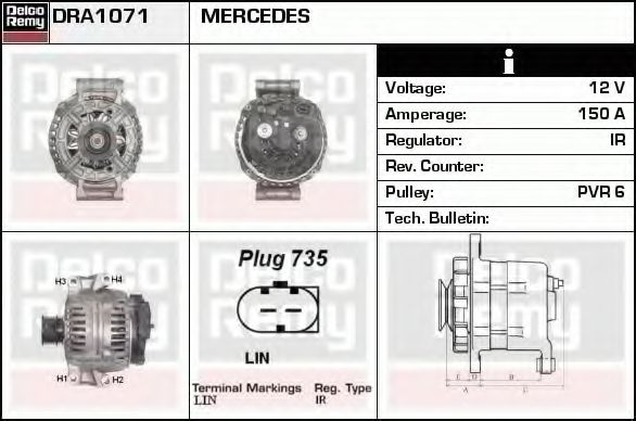 DELCO REMY DRA1071 Генератор для MERCEDES-BENZ GLK-CLASS (Мэрcэдэс-бэнз Глк-cласс) DELCO REMY DRA1071 Генератор для MERCEDES-BENZ GLK-CLASS (Мэрcэдэс-бэнз Глк-cласс)