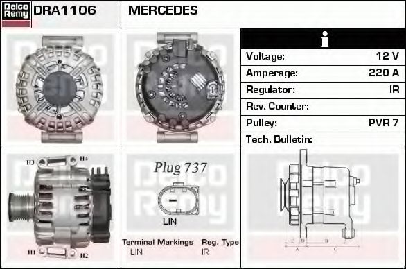 DELCO REMY DRA1106 Генератор для MERCEDES-BENZ SPRINTER 3,5-T (Мэрcэдэс-бэнз Спринтэр 3,5-т) DELCO REMY DRA1106 Генератор для MERCEDES-BENZ SPRINTER 3,5-T (Мэрcэдэс-бэнз Спринтэр 3,5-т)