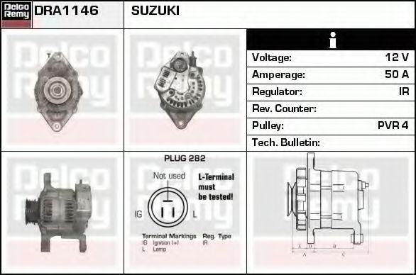 DELCO REMY DRA1146 Генератор для SUZUKI (Сузуки) DELCO REMY DRA1146 Генератор для SUZUKI (Сузуки)