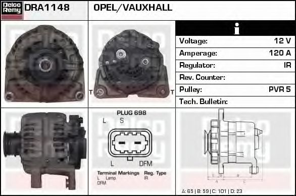 DELCO REMY DRA1148 Генератор для OPEL ASTRA H (Опель Астра н) DELCO REMY DRA1148 Генератор для OPEL ASTRA H (Опель Астра н)