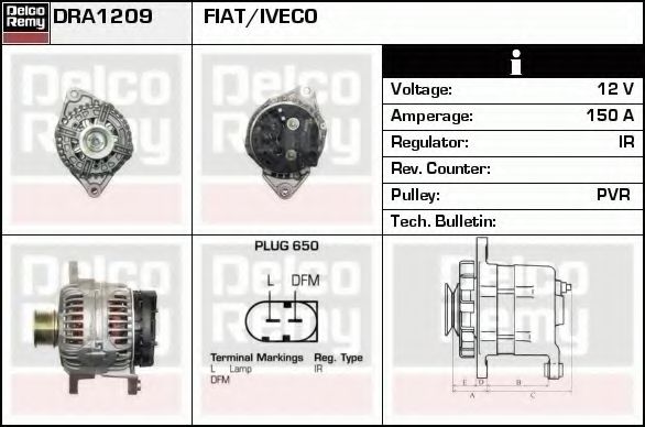 DELCO REMY DRA1209 Генератор для IVECO DAILY IV (Ивеко Даилъ иv) DELCO REMY DRA1209 Генератор для IVECO DAILY IV (Ивеко Даилъ иv)