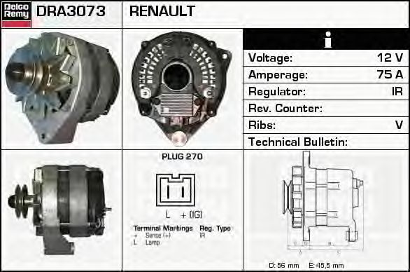 DELCO REMY DRA3073 Генератор для RENAULT ALLIANCE (Рено Аллианcэ) DELCO REMY DRA3073 Генератор для RENAULT ALLIANCE (Рено Аллианcэ)