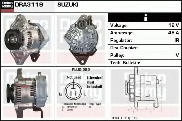 DELCO REMY DRA3119 Генератор для SUZUKI (Сузуки) DELCO REMY DRA3119 Генератор для SUZUKI (Сузуки)