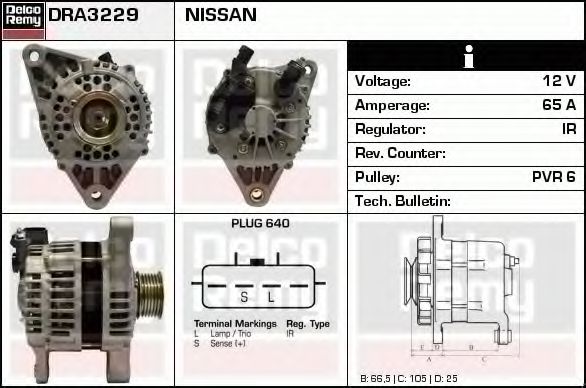 DELCO REMY DRA3229 Генератор для NISSAN MICRA II (Ниссан Микра 2) DELCO REMY DRA3229 Генератор для NISSAN MICRA II (Ниссан Микра 2)