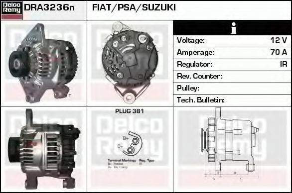 DELCO REMY DRA3236N Генератор для CITROËN ZX (CитроËн Зх) DELCO REMY DRA3236N Генератор для CITROËN ZX (CитроËн Зх)