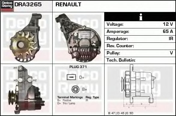 DELCO REMY DRA3265 Генератор для RENAULT TWINGO I (Рено Твинго 1) DELCO REMY DRA3265 Генератор для RENAULT TWINGO I (Рено Твинго 1)