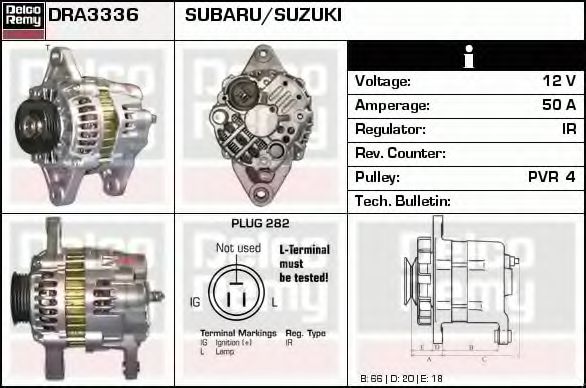 DELCO REMY DRA3336 Генератор для SUBARU JUSTY II (Субару Жустъ 2) DELCO REMY DRA3336 Генератор для SUBARU JUSTY II (Субару Жустъ 2)