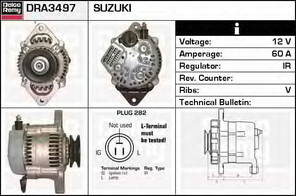 DELCO REMY DRA3497 Генератор для SUZUKI (Сузуки) DELCO REMY DRA3497 Генератор для SUZUKI (Сузуки)