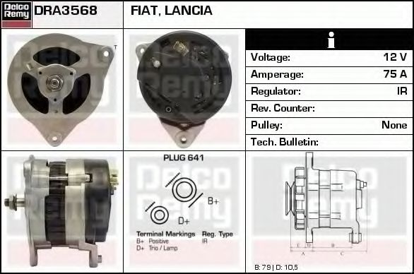 DELCO REMY DRA3568 Генератор для FIAT STRADA II (Фиат Страда 2) DELCO REMY DRA3568 Генератор для FIAT STRADA II (Фиат Страда 2)