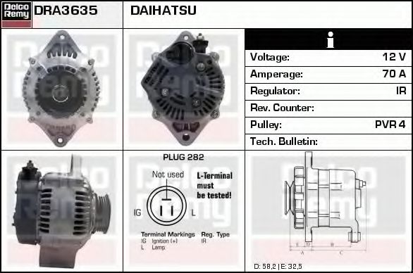 DELCO REMY DRA3635 Генератор для DAIHATSU APPLAUSE I (Дайхатсу Апплаусэ и) DELCO REMY DRA3635 Генератор для DAIHATSU APPLAUSE I (Дайхатсу Апплаусэ и)