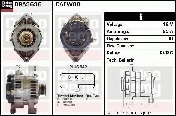 DELCO REMY DRA3636 Генератор для CHEVROLET EVANDA (Шевроле Эvанда) DELCO REMY DRA3636 Генератор для CHEVROLET EVANDA (Шевроле Эvанда)