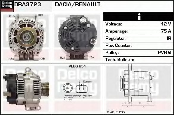 DELCO REMY DRA3723 Генератор для RENAULT SCNIC I (Рено Сценик и) DELCO REMY DRA3723 Генератор для RENAULT SCNIC I (Рено Сценик и)