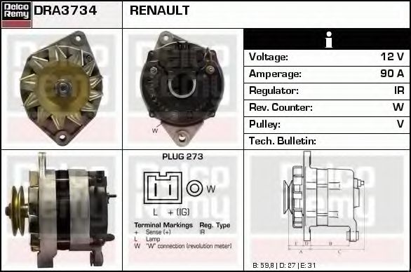 DELCO REMY DRA3734 Генератор для RENAULT MASTER I (Рено Мастэр и) DELCO REMY DRA3734 Генератор для RENAULT MASTER I (Рено Мастэр и)