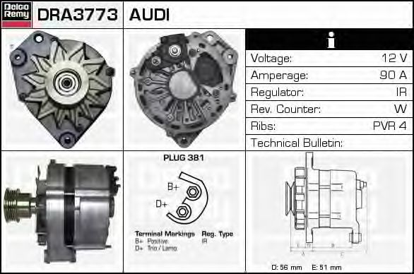 DELCO REMY DRA3773 Генератор для AUDI 90 (Ауди 90) DELCO REMY DRA3773 Генератор для AUDI 90 (Ауди 90)