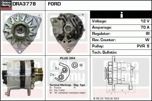 DELCO REMY DRA3778 Генератор для FORD COURIER (Форд Cоуриэр) DELCO REMY DRA3778 Генератор для FORD COURIER (Форд Cоуриэр)