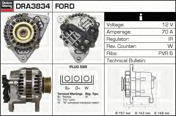 DELCO REMY DRA3834 Генератор для FORD ORION II (Форд Орион 2) DELCO REMY DRA3834 Генератор для FORD ORION II (Форд Орион 2)