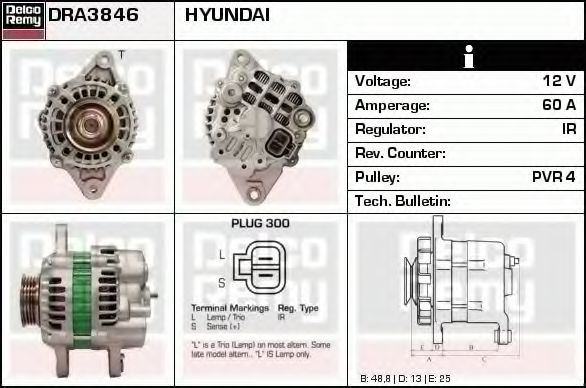 DELCO REMY DRA3846 Генератор для HYUNDAI SANTRO XING (Хендай Сантро xинг) DELCO REMY DRA3846 Генератор для HYUNDAI SANTRO XING (Хендай Сантро xинг)
