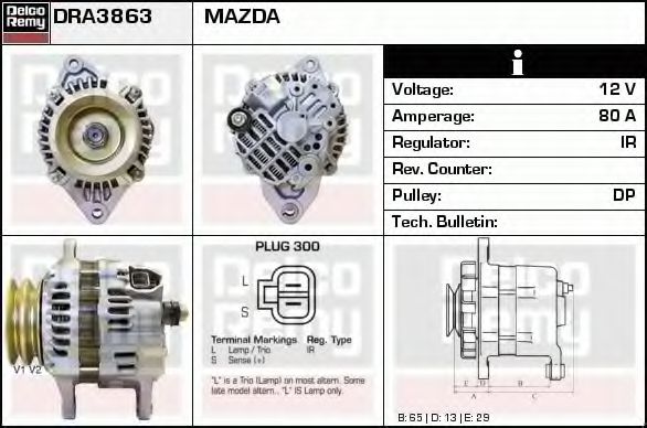 DELCO REMY DRA3863 Генератор для MAZDA B-SERIE (Мазда Б-сэриэ) DELCO REMY DRA3863 Генератор для MAZDA B-SERIE (Мазда Б-сэриэ)