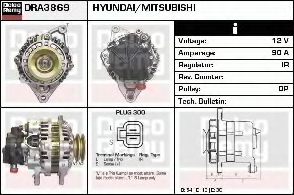 DELCO REMY DRA3869 Генератор для HYUNDAI H 200 (Хендай Х 200) DELCO REMY DRA3869 Генератор для HYUNDAI H 200 (Хендай Х 200)