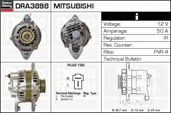 DELCO REMY DRA3898 Генератор для MITSUBISHI LANCER III (Митсубиши/митсубиси Ланcэр 3) DELCO REMY DRA3898 Генератор для MITSUBISHI LANCER III (Митсубиши/митсубиси Ланcэр 3)