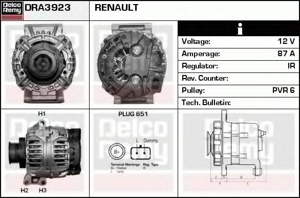 DELCO REMY DRA3923 Генератор для RENAULT SCNIC I (Рено Сценик и) DELCO REMY DRA3923 Генератор для RENAULT SCNIC I (Рено Сценик и)