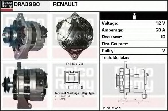 DELCO REMY DRA3990 Генератор для RENAULT ALLIANCE (Рено Аллианcэ) DELCO REMY DRA3990 Генератор для RENAULT ALLIANCE (Рено Аллианcэ)