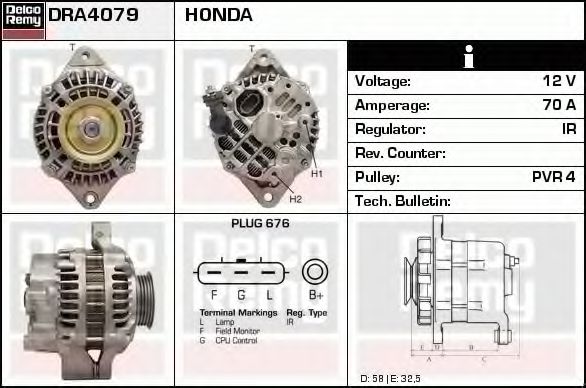 DELCO REMY DRA4079 Генератор для HONDA LOGO (Хонда Лого) DELCO REMY DRA4079 Генератор для HONDA LOGO (Хонда Лого)