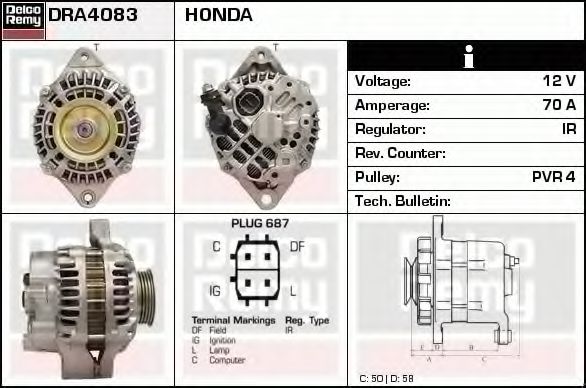 DELCO REMY DRA4083 Генератор для HONDA LOGO (Хонда Лого) DELCO REMY DRA4083 Генератор для HONDA LOGO (Хонда Лого)