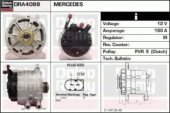 DELCO REMY DRA4088 Генератор для MERCEDES-BENZ VANEO (Мэрcэдэс-бэнз Vанэо) DELCO REMY DRA4088 Генератор для MERCEDES-BENZ VANEO (Мэрcэдэс-бэнз Vанэо)