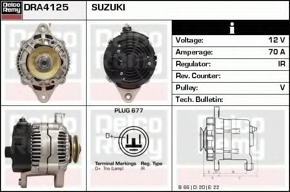 DELCO REMY DRA4125 Генератор для SUZUKI (Сузуки) DELCO REMY DRA4125 Генератор для SUZUKI (Сузуки)