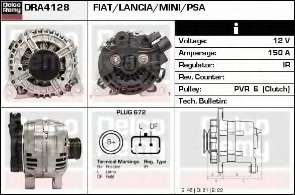 DELCO REMY DRA4128 Генератор для PEUGEOT (Пежо) DELCO REMY DRA4128 Генератор для PEUGEOT (Пежо)